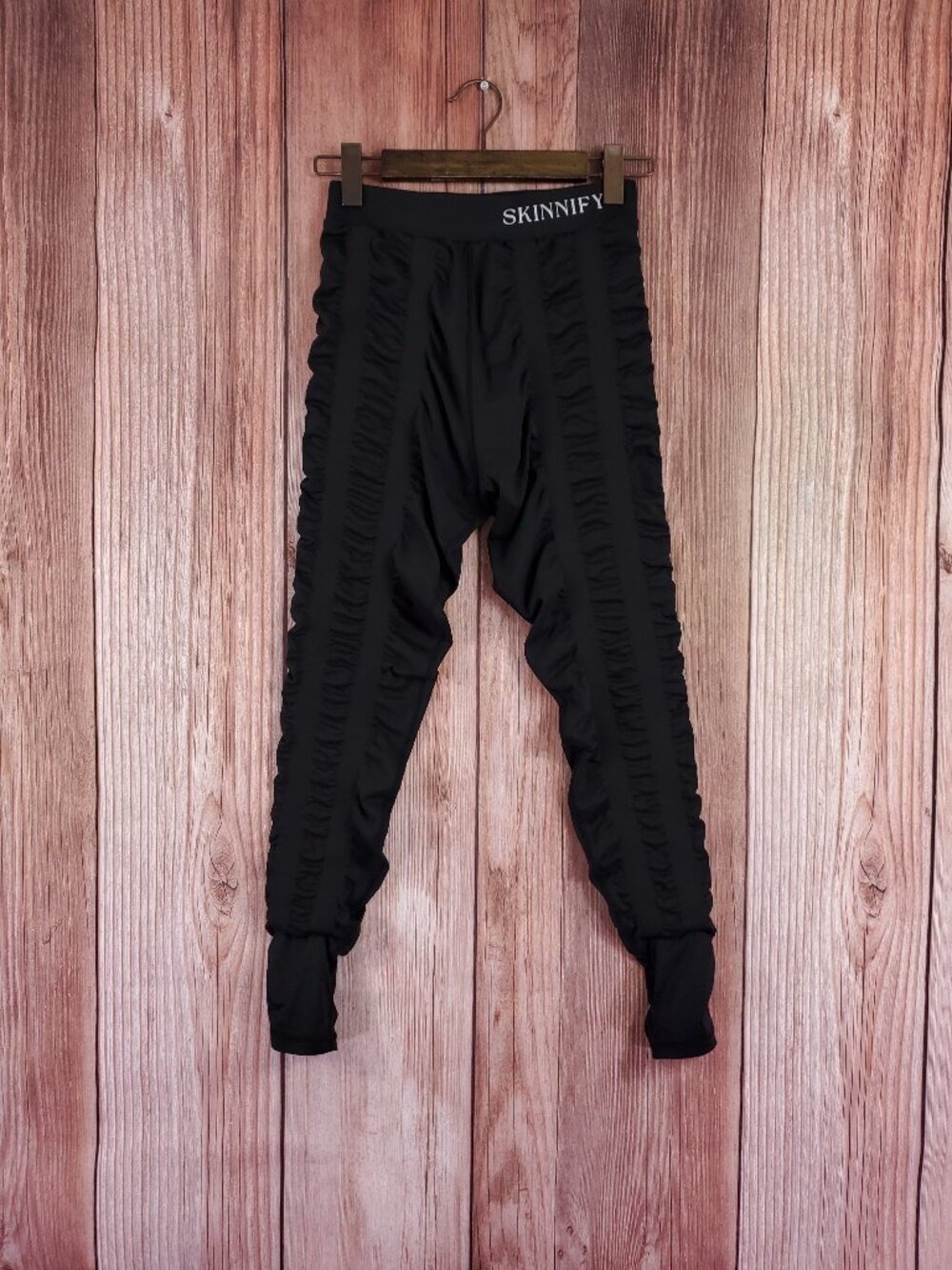 Skinnify Resistance Band Leggings Womens L Black Ruched High Waist Yoga Pants